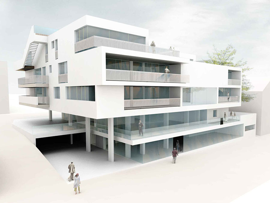 Rendering Wohn- und Geschäftshaus Meilstsrasse Zirl, Entwurf: Riccione Architekten
